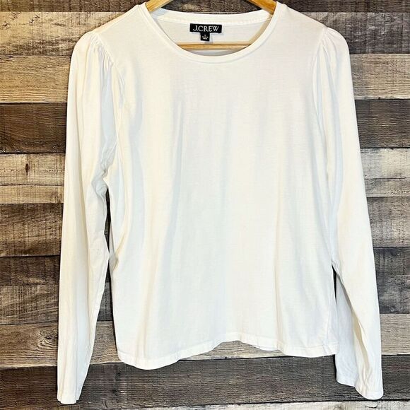 J. Crew Women's Puff-sleeve Long Sleeve Crew Neck T-Shirt L Minimalist Coastal - Picture 1 of 6